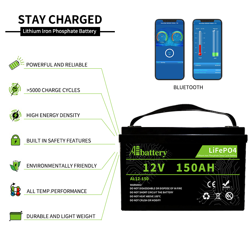 12v 150ah Deep cycle lifepo4 battery for solar telecom tower with bluetooth